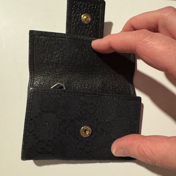 Gucci GG Monogram Black Key & Card Holder with Gold Accent